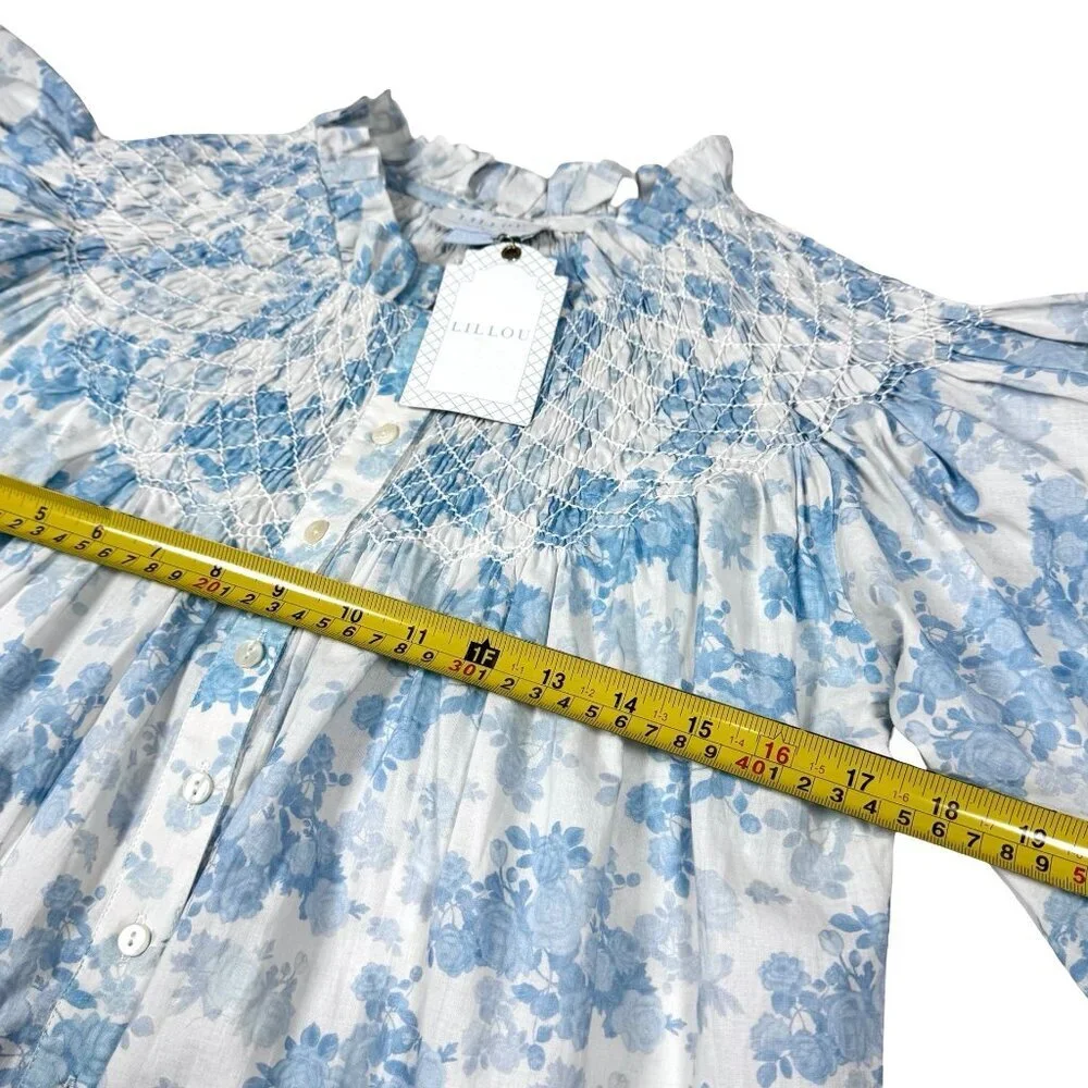 NWT LILLOU Floral Maxi Dress Sz S  Full Button Cottage Regency French Toile